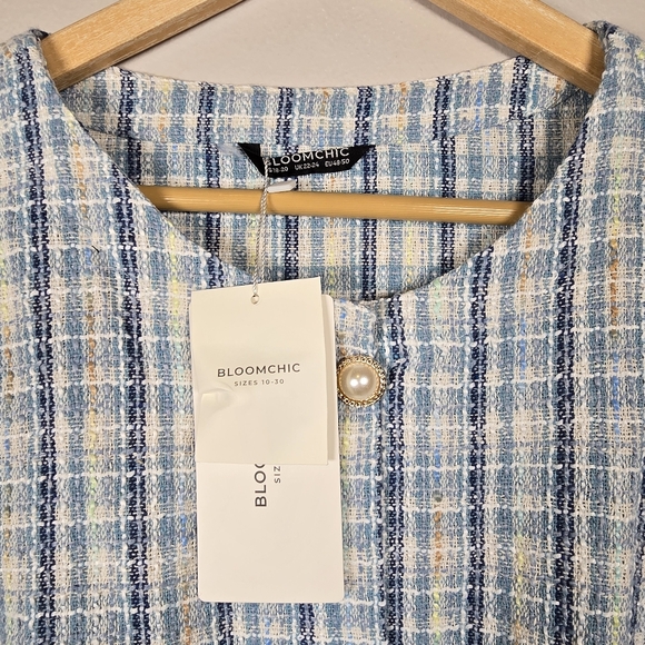 BloomChic Women's Blue Button Up Long Sleeve Blazer Jacket Plaid Top Size 18/20 - Picture 6 of 16